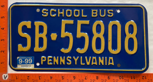 1999 Pennsylvania #SB 55808 School Bus License Plate