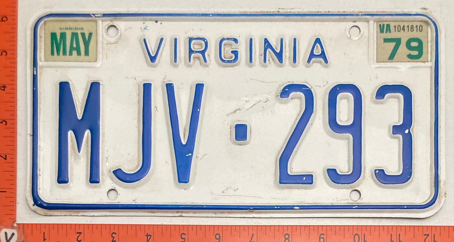 1979 Virginia #MJV-293 Passenger License Plate