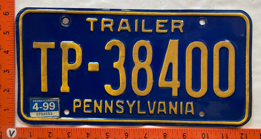 1999 Pennsylvania #TP 38400 Trailer License Plate