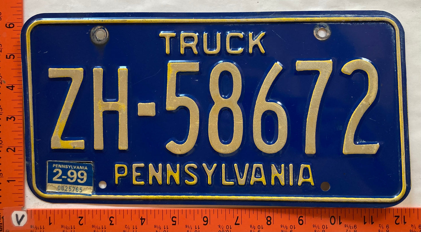 1999 Pennsylvania #ZH 58672 Truck License Plate