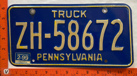 1999 Pennsylvania #ZH 58672 Truck License Plate