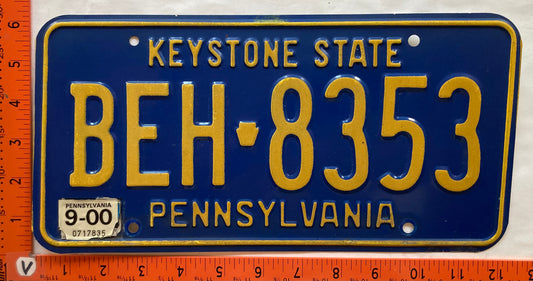 2000 Pennsylvania #BEH 8353 Passenger License Plate