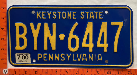 2000 Pennsylvania #BYN 6447 Passenger License Plate
