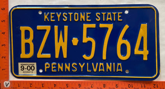 2000 Pennsylvania #BZW 5764 Passenger License Plate
