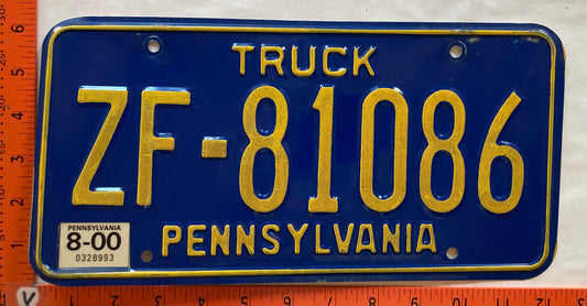 2000 Pennsylvania #ZF 81086 Truck License Plate