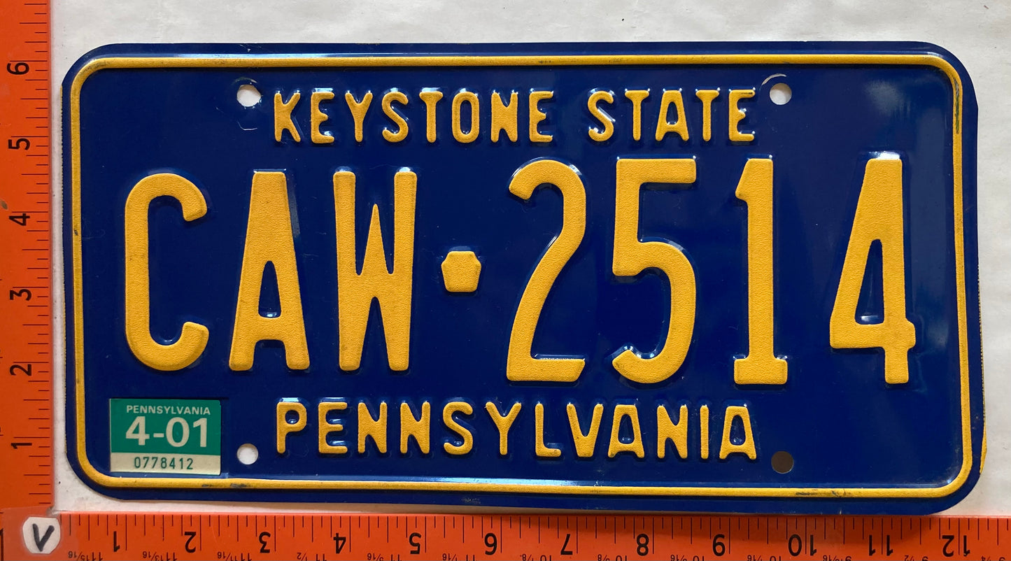 2001 Pennsylvania #CAW 2514 Passenger License Plate