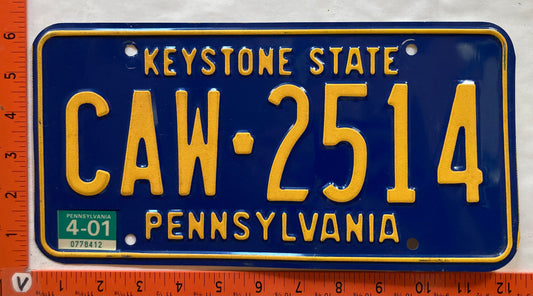 2001 Pennsylvania #CAW 2514 Passenger License Plate
