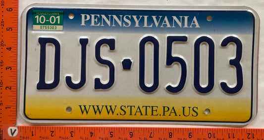 2001 Pennsylvania #DJS 0503 Passenger License Plate