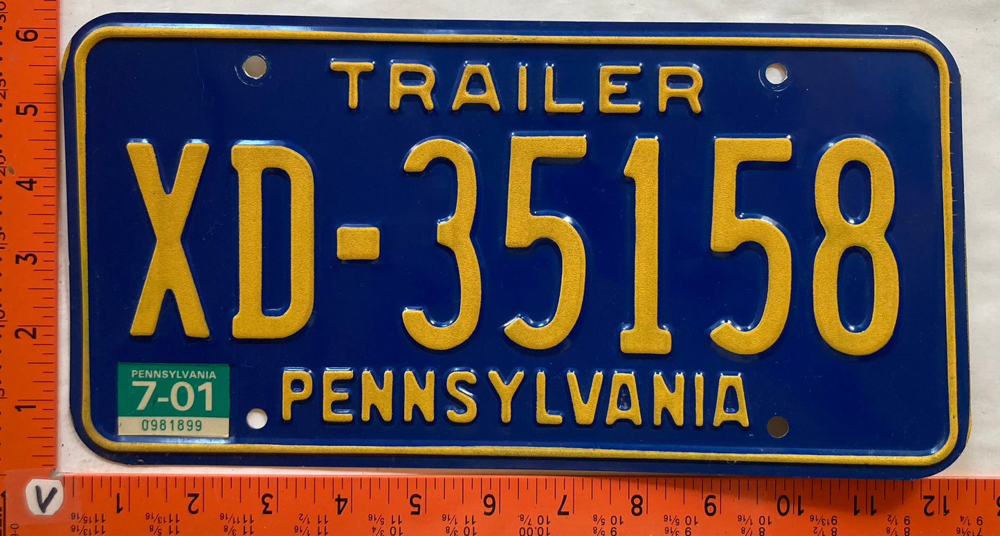 2001 Pennsylvania #XD-35158 Trailer License Plate