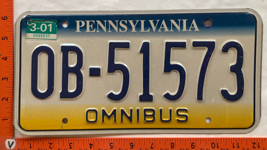 2001 Pennsylvania #OB-51573 Omni Bus License Plate