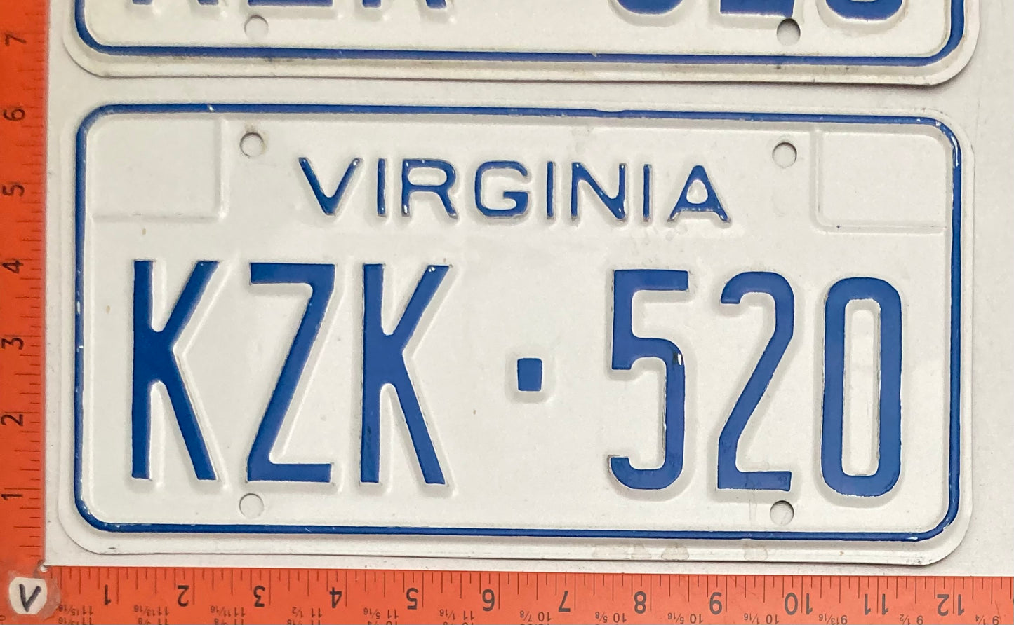 1973 Virginia #KZK-520 Passenger License Plate (Pair)