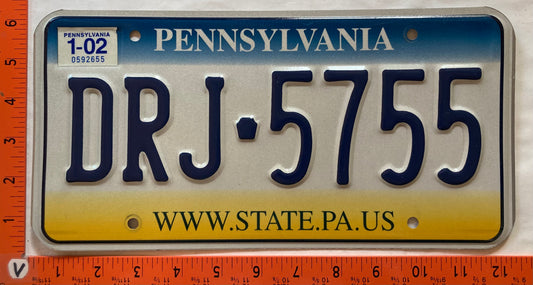2002 Pennsylvania #DRJ 5755 Passenger License Plate