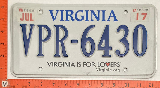 2017 Virginia #VPR-6430 Passenger License Plate