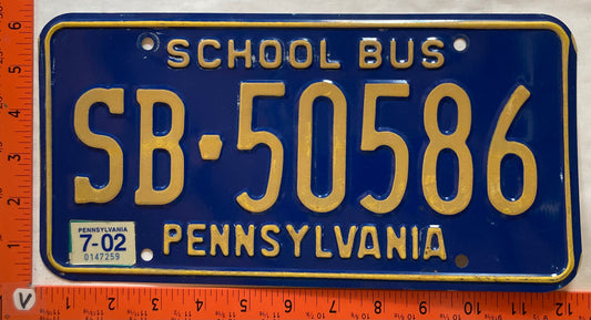 2002 Pennsylvania #SB 50586 School Bus License Plate