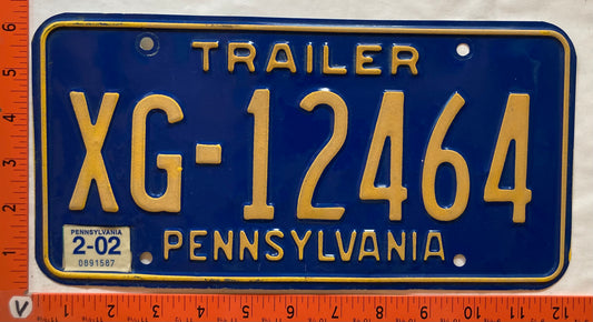 2002 Pennsylvania #XG-12464 Trailer License Plate