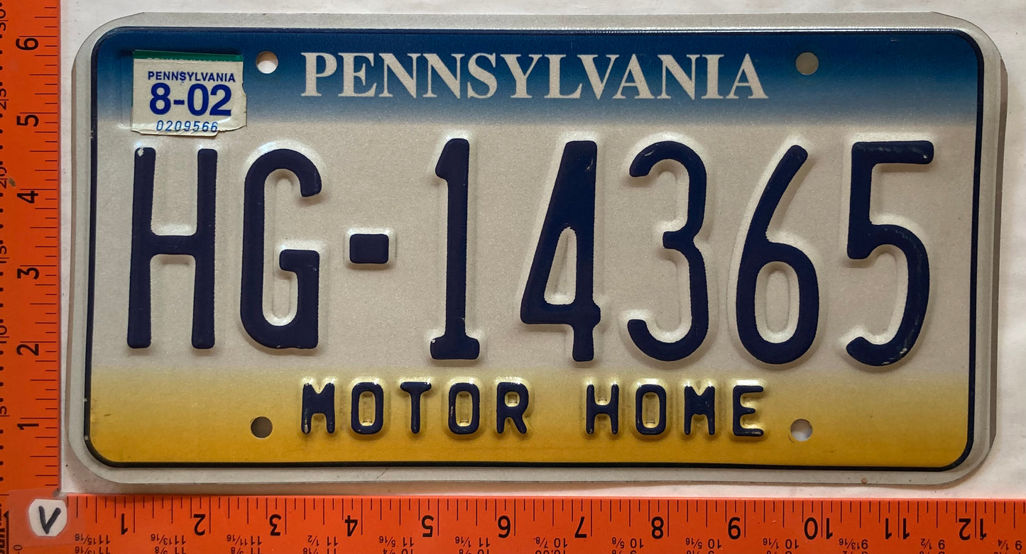 2002 Pennsylvania #HG-14365 Motor Home License Plate