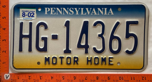 2002 Pennsylvania #HG-14365 Motor Home License Plate