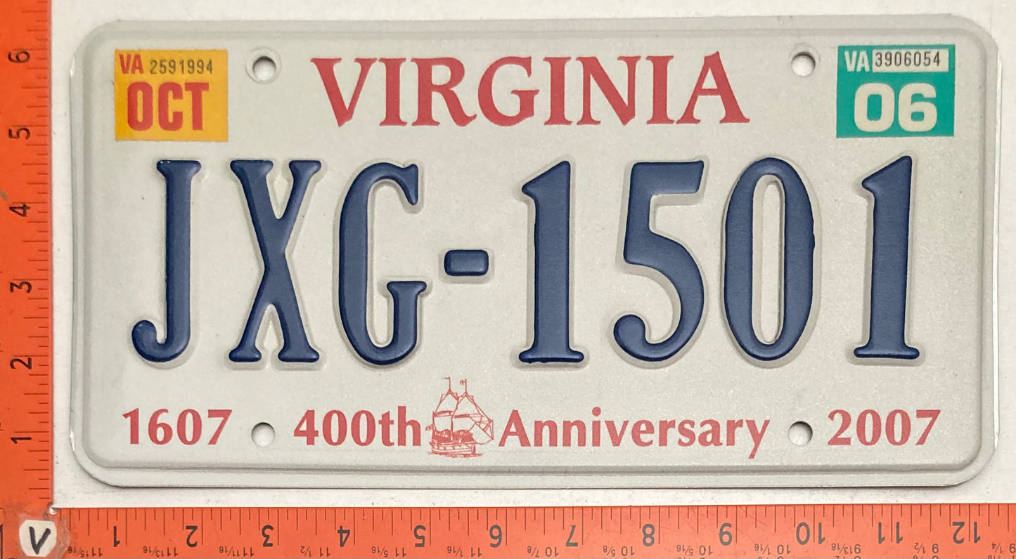 2006 Virginia #JXG-1501 Passenger License Plate