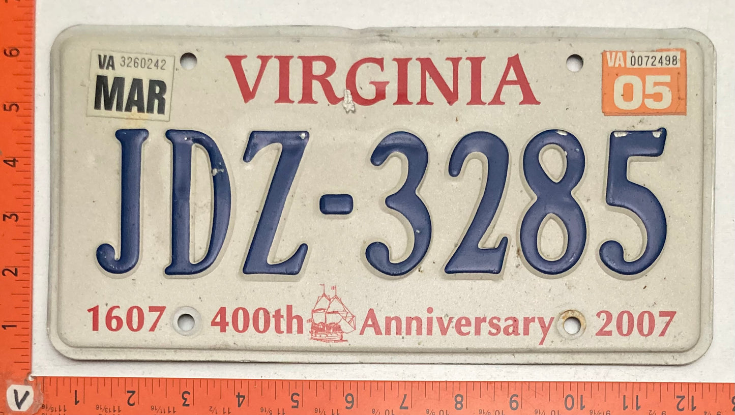2005 Virginia #JDZ-3285  Passenger License Plate