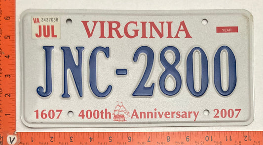 Undated Virginia #JNC-2800 Passenger License Plate