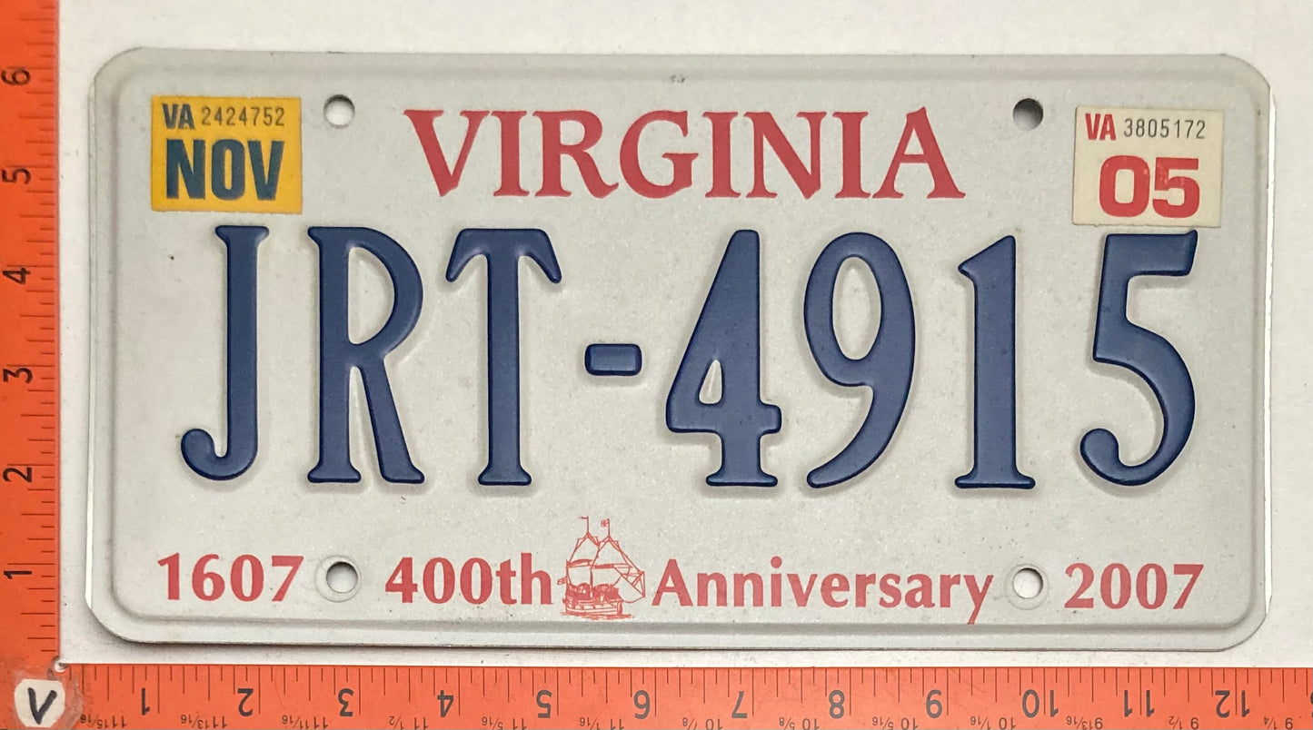2005 Virginia #JRT-4915 Passenger License Plate