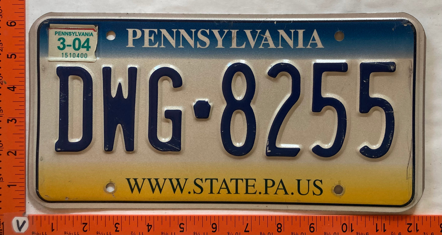 2004 Pennsylvania #DWG-8255 Passenger License Plate