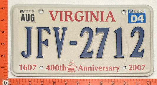 2004 Virginia #JFW-2712 Passenger License Plate (400th Anniversary)