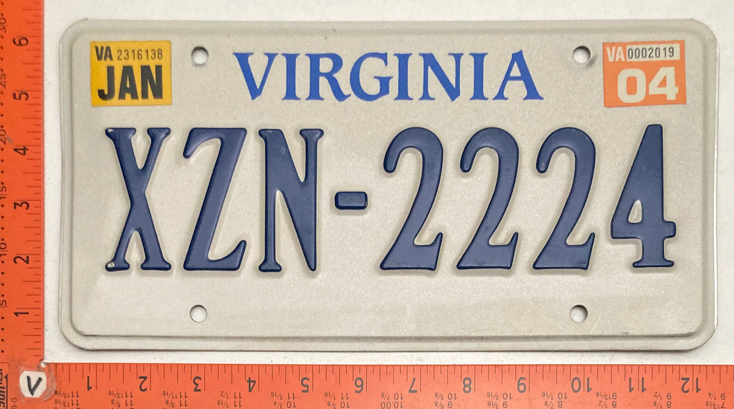 2004 Virginia #XZN-2224 Passenger License Plate