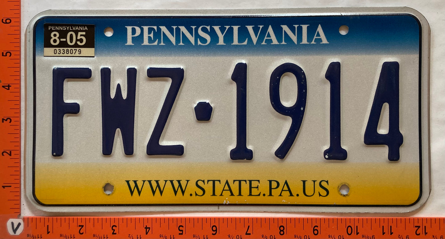 2005 Pennsylvania #FWZ-1914 Passenger License Plate