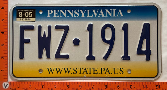 2005 Pennsylvania #FWZ-1914 Passenger License Plate