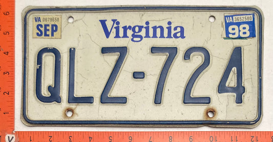 1998 Virginia #QLZ-724 Passenger License Plate