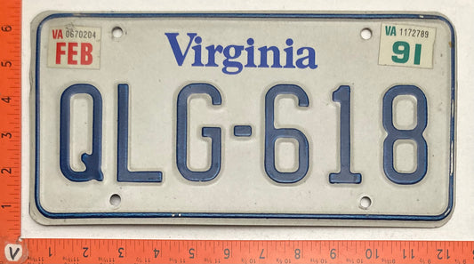 1991 Virginia #QLG-618 Passenger License Plate
