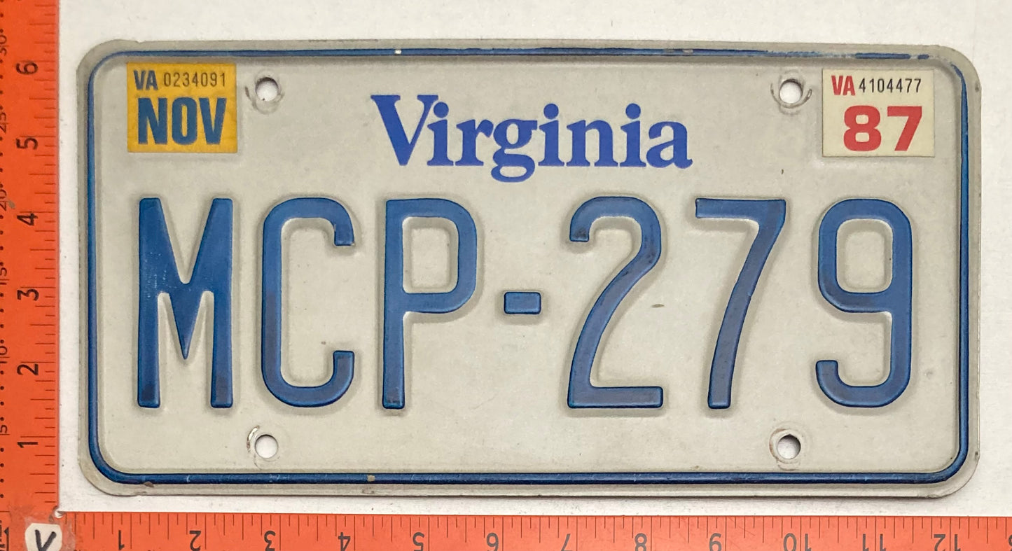 1987 Virginia #MCP-279 Passenger License Plate