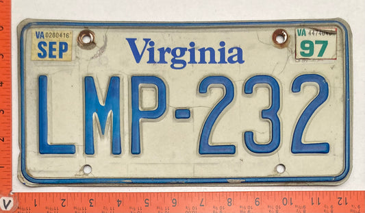 1997 Virginia #LMP-232 Passenger License Plate (Craft)