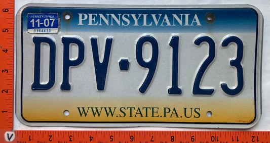 2007 Pennsylvania #DPV-9123 Passenger License Plate