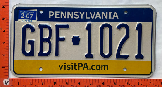 2007 Pennsylvania #GBF-1021 Passenger License Plate
