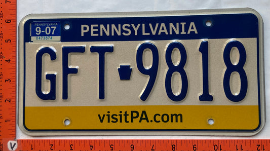 2007 Pennsylvania #GFT-9818 Passenger License Plate
