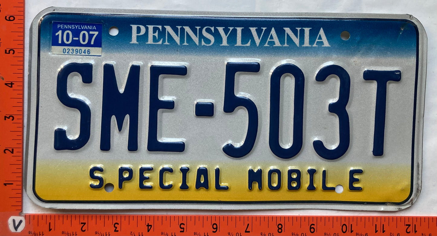 2007 Pennsylvania #SME-503T Special Mobile Equipment License Plate