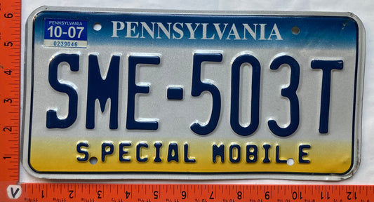 2007 Pennsylvania #SME-503T Special Mobile Equipment License Plate