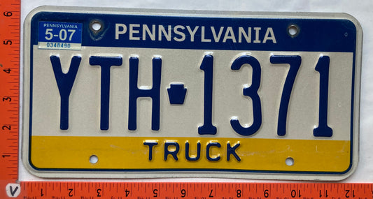 2007 Pennsylvania #YTH 1371 Truck License Plate