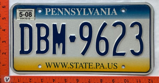 2008 Pennsylvania #DBM 9623 Passenger License Plate