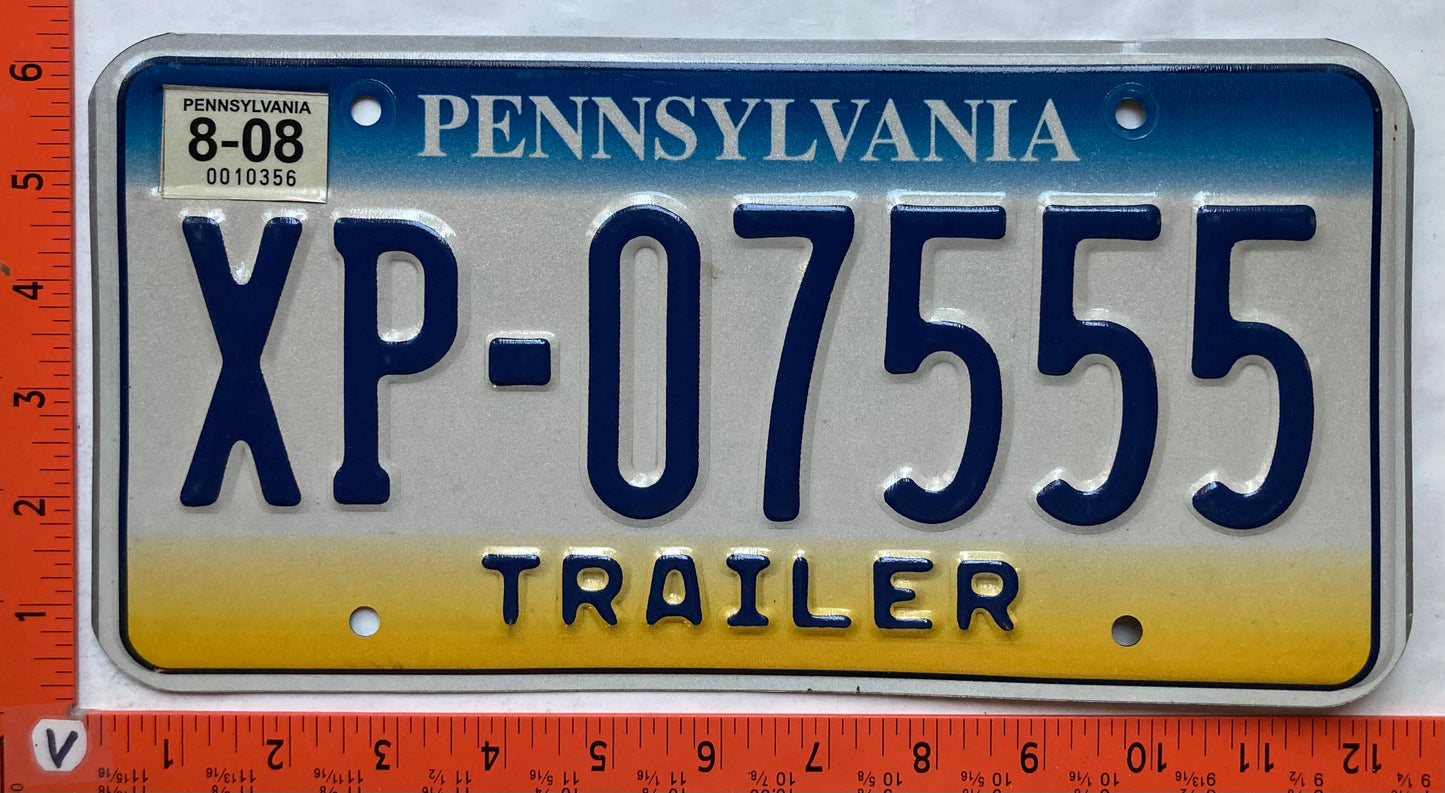 2008 Pennsylvania #XP-07555 Trailer License Plate