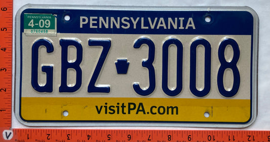 2009 Pennsylvania #GBZ 3008 Passenger License Plate