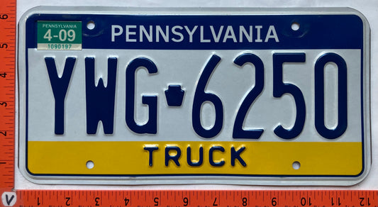 2009 Pennsylvania #YWG 6250 Truck License Plate