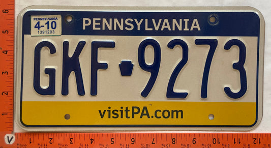 2010 Pennsylvania #GKF 9273 Passenger License Plate