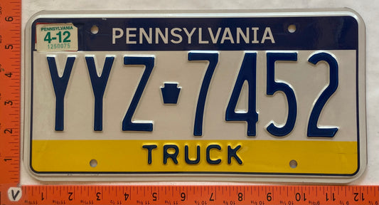 2012 Pennsylvania #YYZ 7452 Truck License Plate