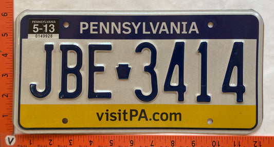 2013 Pennsylvania #JBE 3414 Passenger License Plate