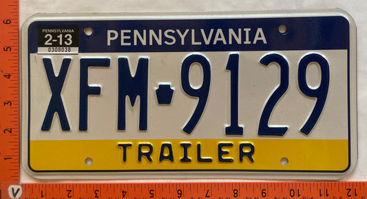 2013 Pennsylvania #XFM 9129 Trailer License Plate