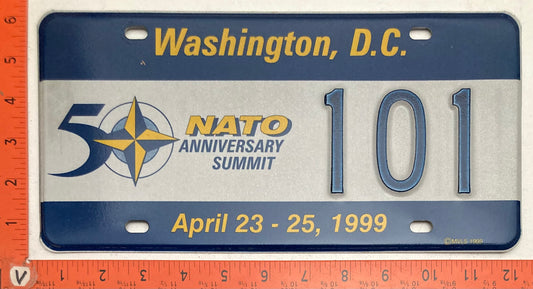 1999 Washington, DC #101 Passenger License Plate NATO 50th Anniversary