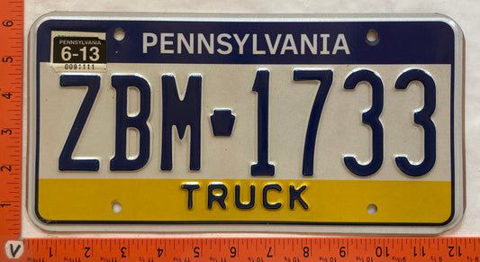 2013 Pennsylvania #ZBM 1733 Truck License Plate